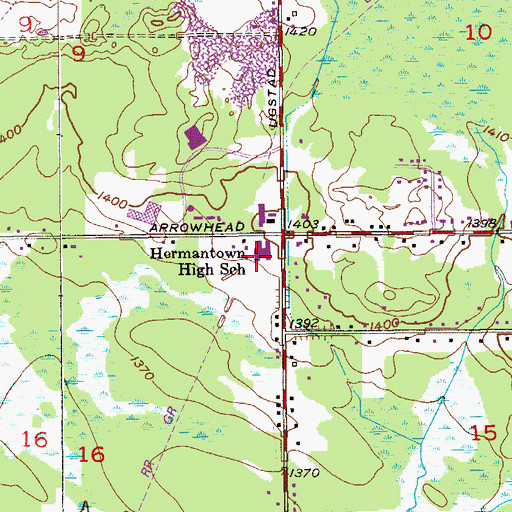 Topographic Map of Hermantown High School, MN