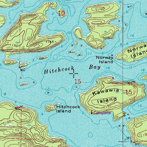 Topographic Map of Hitchcock Bay, MN