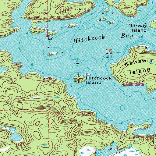 Topographic Map of Hitchcock Island, MN