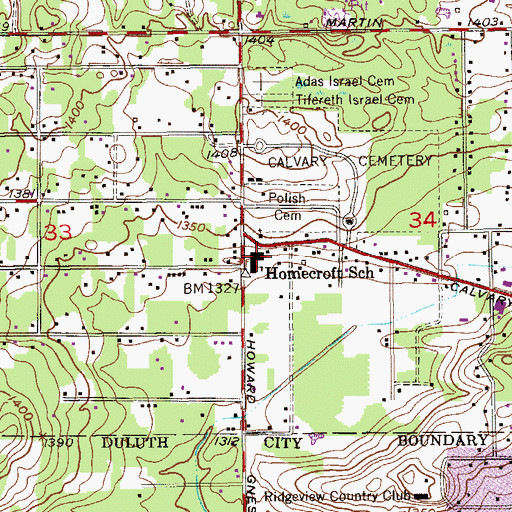 Topographic Map of Homecroft School, MN