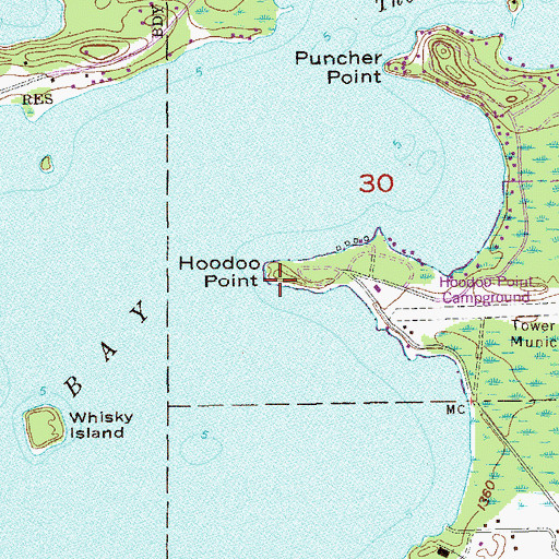 Topographic Map of Hoodoo Point, MN