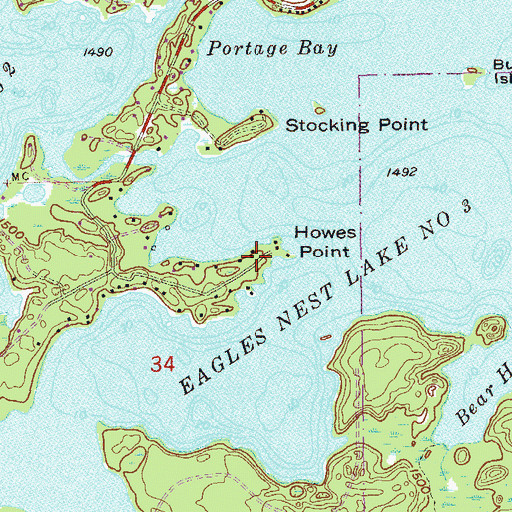 Topographic Map of Howes Point, MN