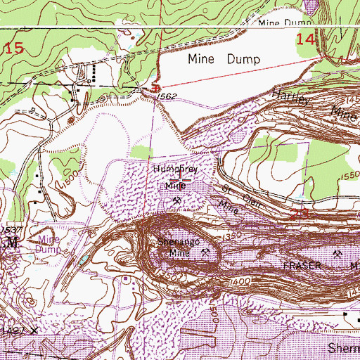 Topographic Map of Humphrey Mine, MN