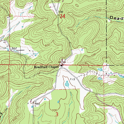 Topographic Map of Bradford Chapel Cemetery, AR
