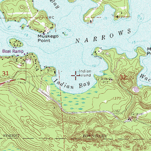 Topographic Map of Indian Island, MN