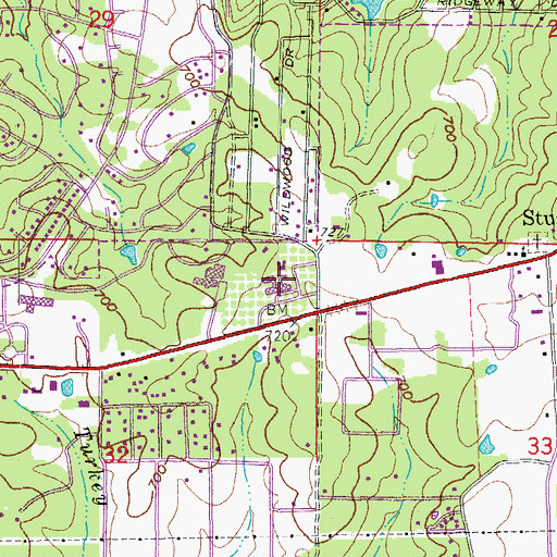 Topographic Map of Highland High School, AR
