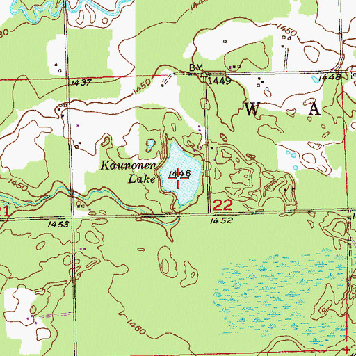 Topographic Map of Kaunonen Lake, MN