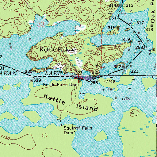 Topographic Map of Kettle Falls Dam, MN