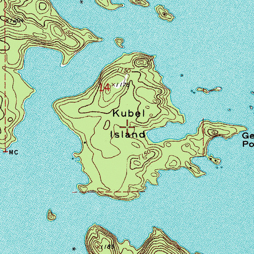 Topographic Map of Kubel Island, MN