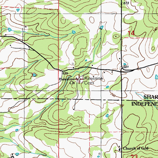 Topographic Map of Palestine Cemetery, AR