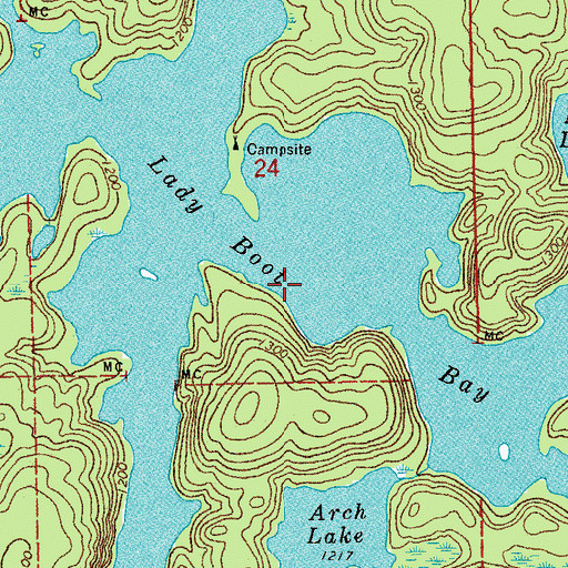 Topographic Map of Lady Boot Bay, MN