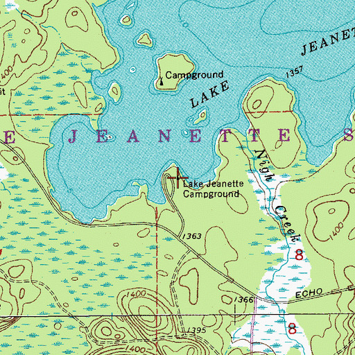 Topographic Map of Lake Jeanette Campground, MN