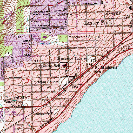 Topographic Map of Lakeside School, MN