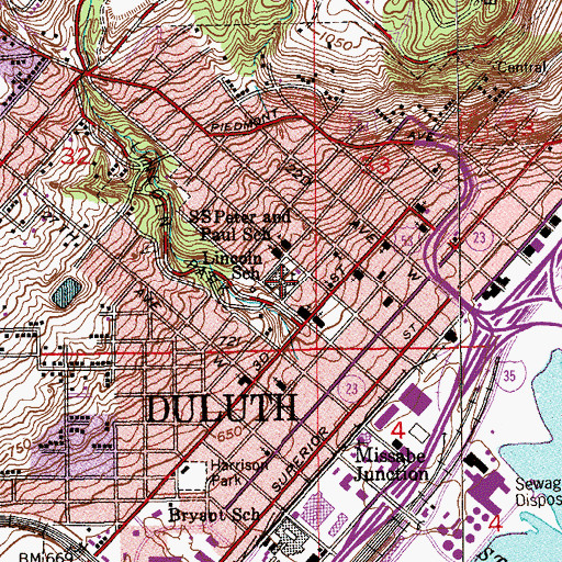 Topographic Map of Lincoln School, MN
