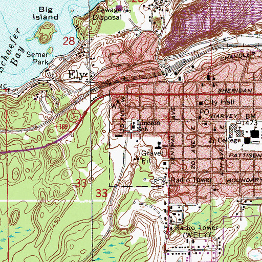 Topographic Map of Lincoln School, MN