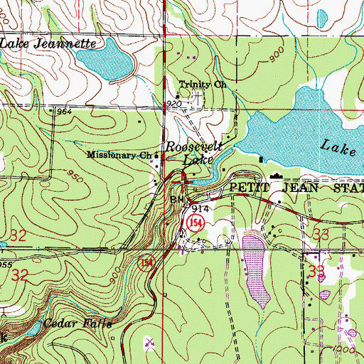 Topographic Map of Cedar Creek Bridge, AR