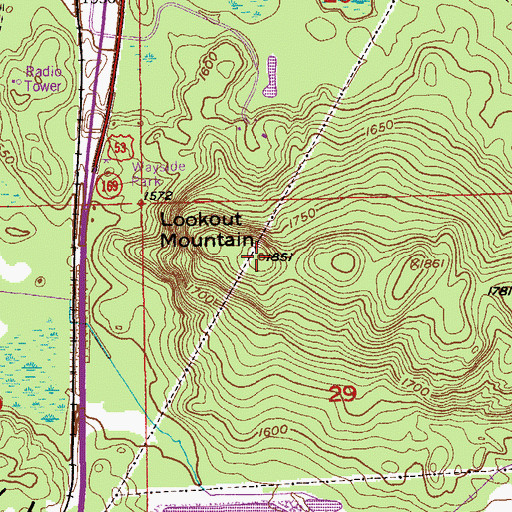 Topographic Map of Lookout Mountain, MN