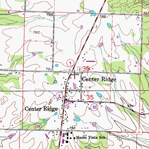 Topographic Map of Center Ridge Baptist Church, AR