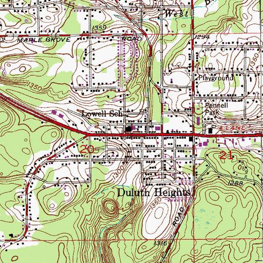 Topographic Map of Lowell School, MN