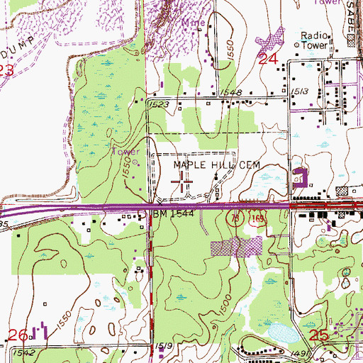 Topographic Map of Maple Hill Cemetery, MN