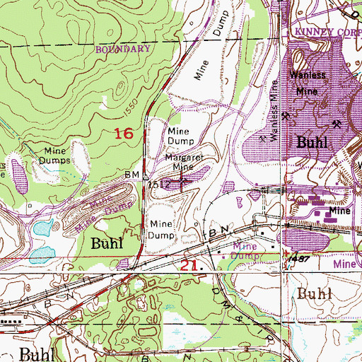 Topographic Map of Margaret Mine, MN