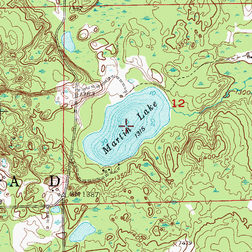 Topographic Map of Martin Lake, MN
