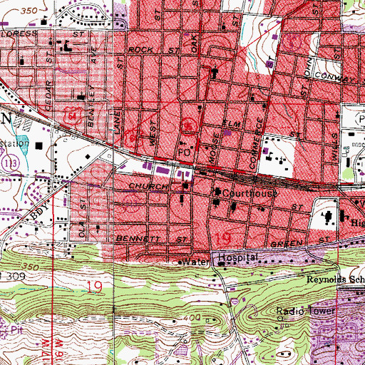 Topographic Map of Downtown Church of Christ, AR