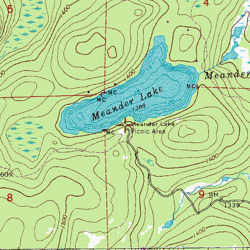 Topographic Map of Meander Lake Picnic Area, MN