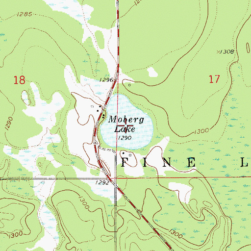 Topographic Map of Moberg Lake, MN