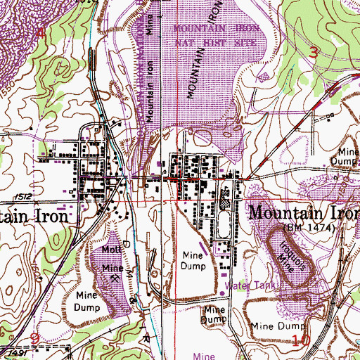 Topographic Map of Mountain Iron, MN