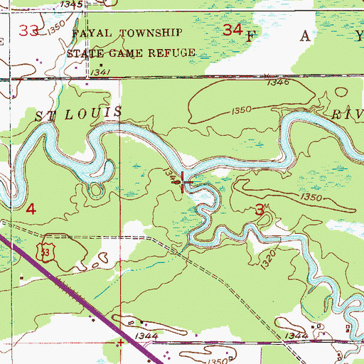 Topographic Map of Mud Hen Creek, MN