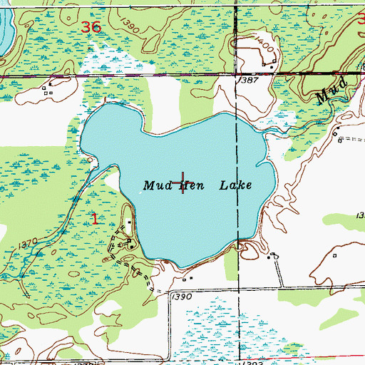 Topographic Map of Mud Hen Lake, MN