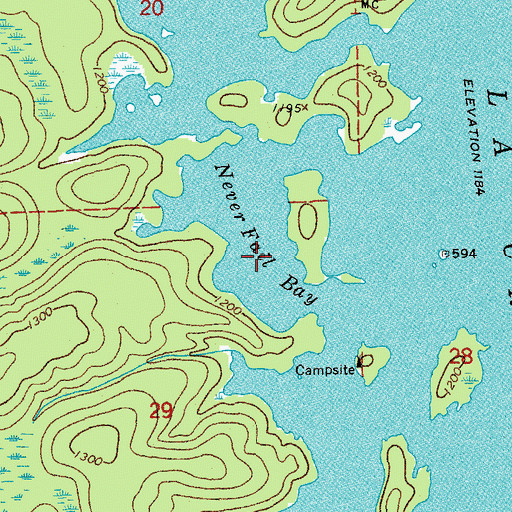 Topographic Map of Never Fail Bay, MN