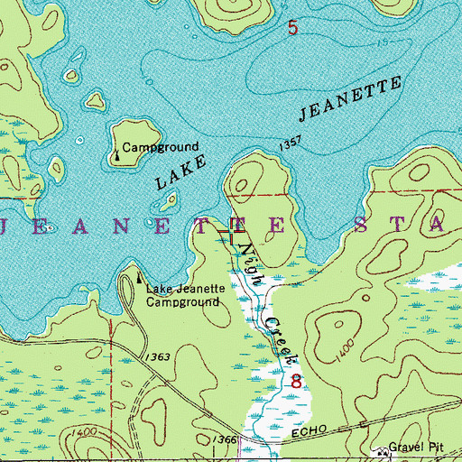 Topographic Map of Nigh Creek, MN