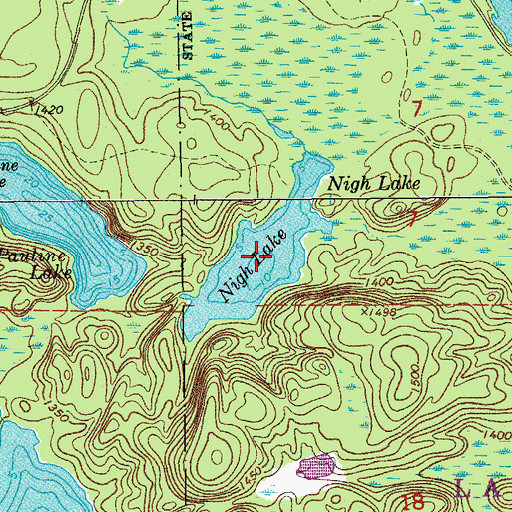Topographic Map of Nigh Lake, MN