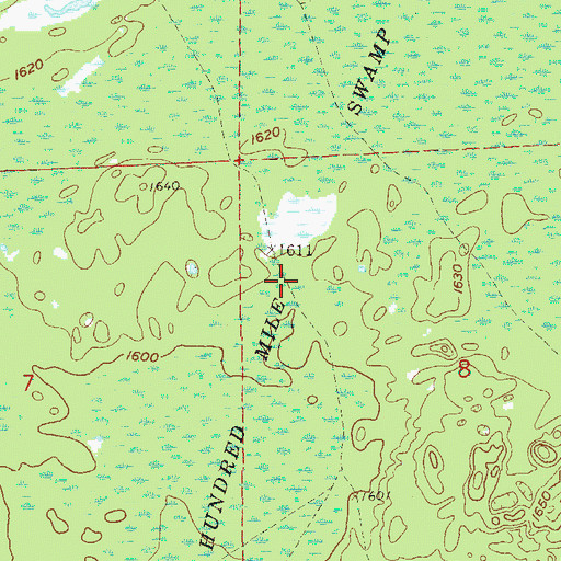 Topographic Map of One Hundred Mile Swamp, MN