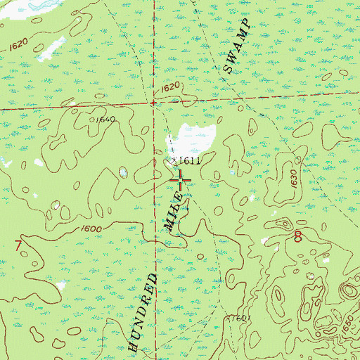 Topographic Map of One Hundred Mile Swamp, MN