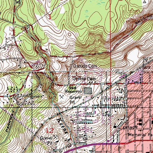 Topographic Map of Oneota Cemetery, MN