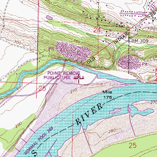 Topographic Map of Point Remove Public Use Area, AR