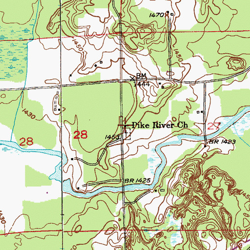 Topographic Map of Pike River Church, MN