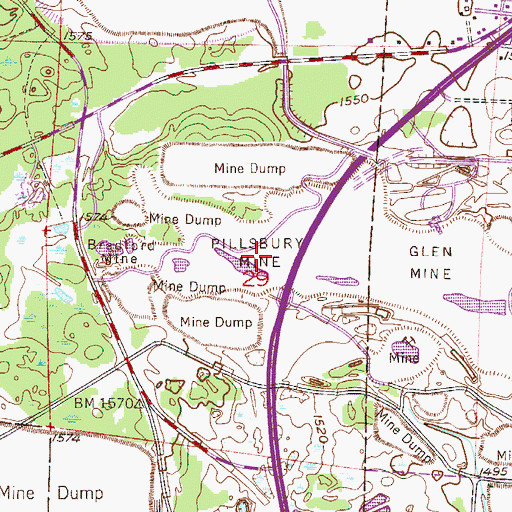 Topographic Map of Pillsbury Mine, MN