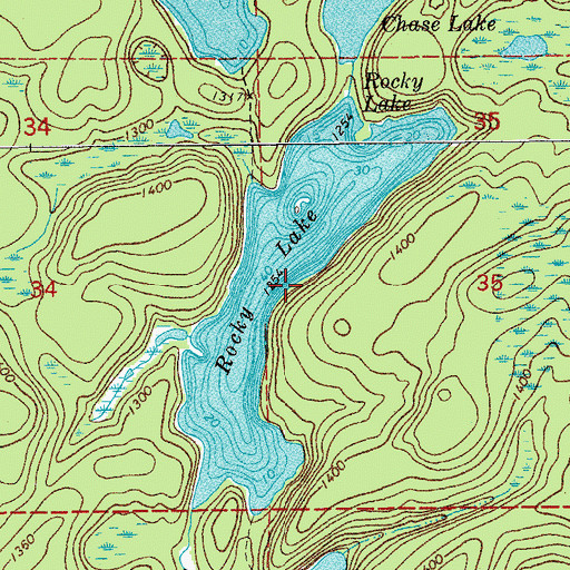 Topographic Map of Rocky Lake, MN