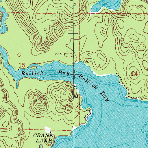Topographic Map of Rollick Bay, MN