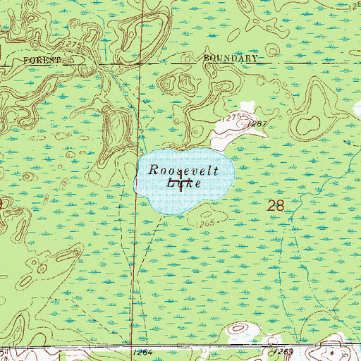 Topographic Map of Roosevelt Lake, MN