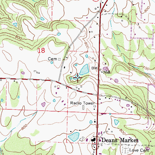 Topographic Map of Fine Springs, AR