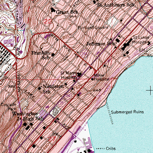 Topographic Map of Essentia Health Saint Mary's Medical Center, MN