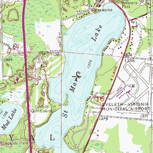 Topographic Map of Saint Marys Lake, MN