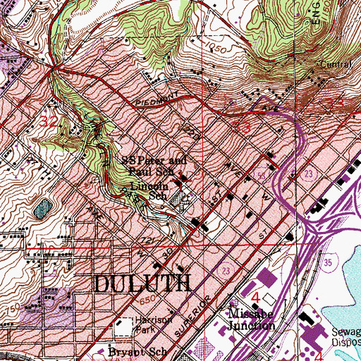 Topographic Map of Saints Peter and Paul School, MN