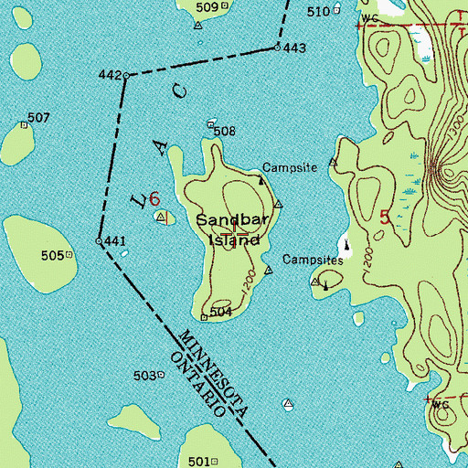 Topographic Map of Sandbar Island, MN