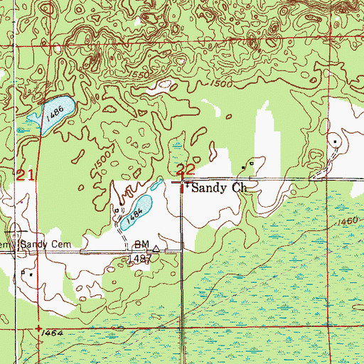 Topographic Map of Sandy Church, MN